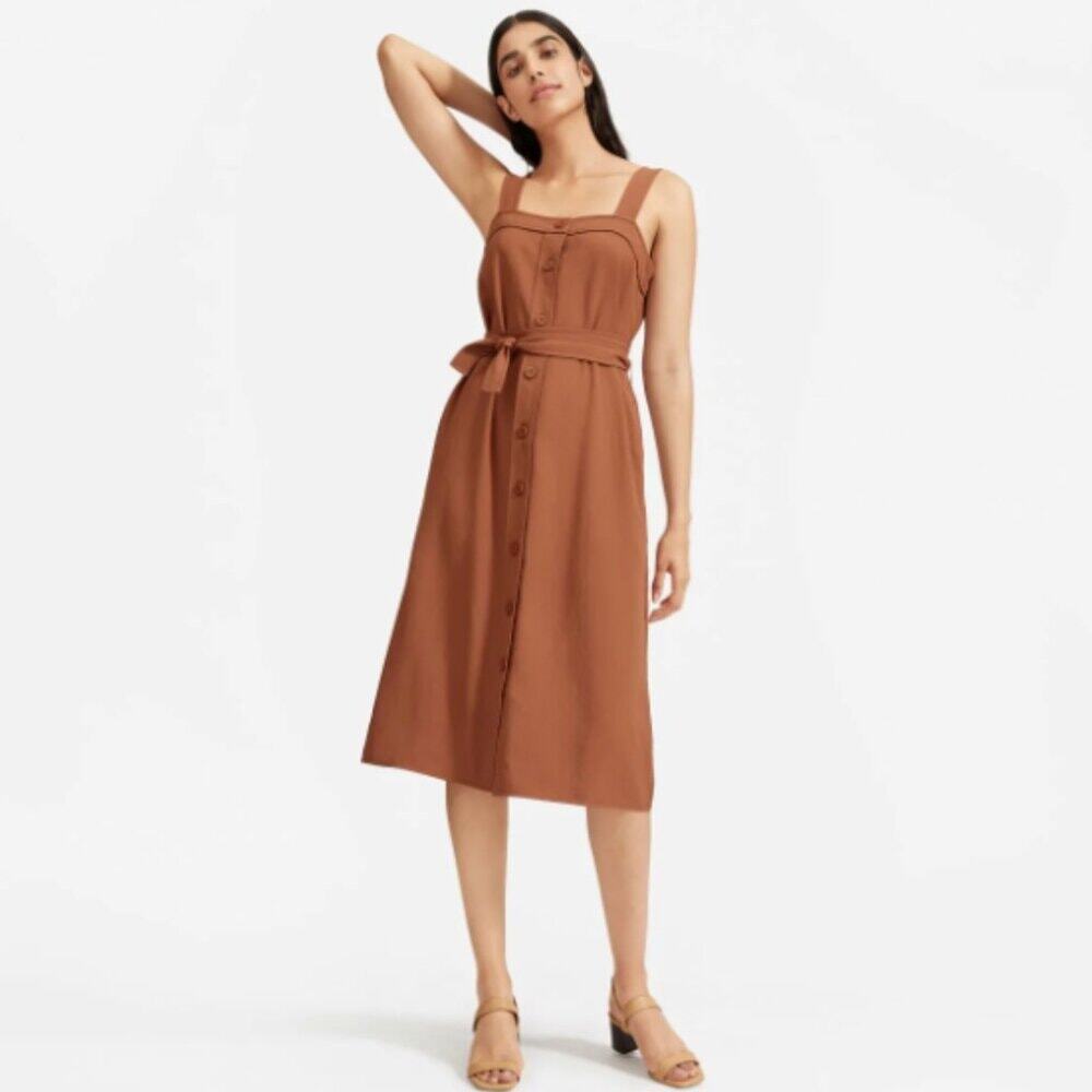 Everlane The Japanese Go Weave Picnic knee-length brown button up self-tie dress - Picture 1 of 8